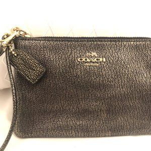Coach Black & Gold Metallic Leather Wristlet